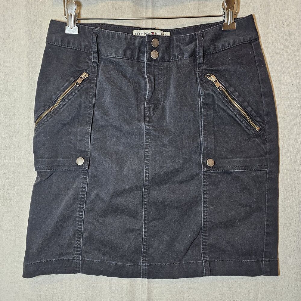 Vintage Tommy Hilfiger Mini Skirt Womens Size 4 Faded Black Zippers Snaps